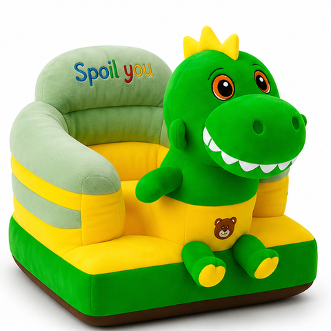 Green & Yellow Dinosaur Soft Chair for Kids – Plush Character Sofa Seat