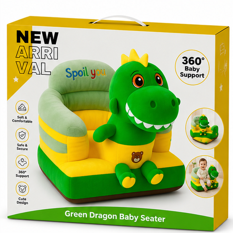 Green & Yellow Dinosaur Soft Chair for Kids – Plush Character Sofa Seat