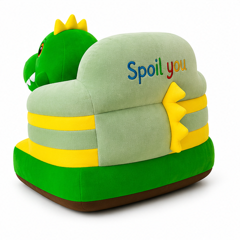 Green & Yellow Dinosaur Soft Chair for Kids – Plush Character Sofa Seat