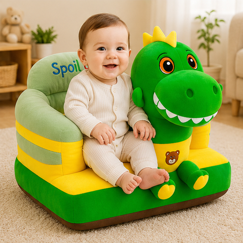 Green & Yellow Dinosaur Soft Chair for Kids – Plush Character Sofa Seat
