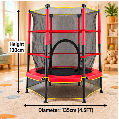 4.5 ft Kids Trampoline with Enclosure - Red and Black