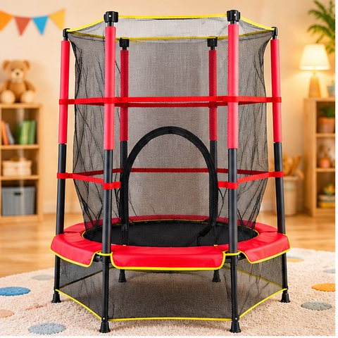 4.5 ft Kids Trampoline with Enclosure - Red and Black