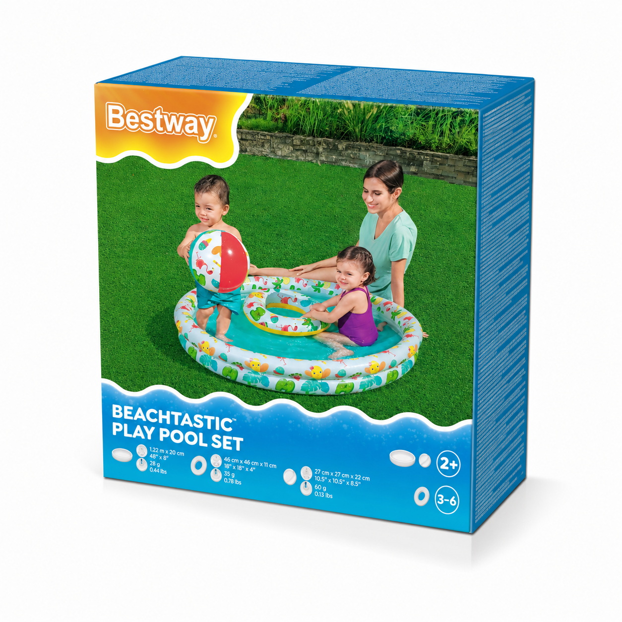 Bestway Beachtastic Play Pool Set – 48" x 8" Kids Inflatable Pool with Ball & Swim Ring