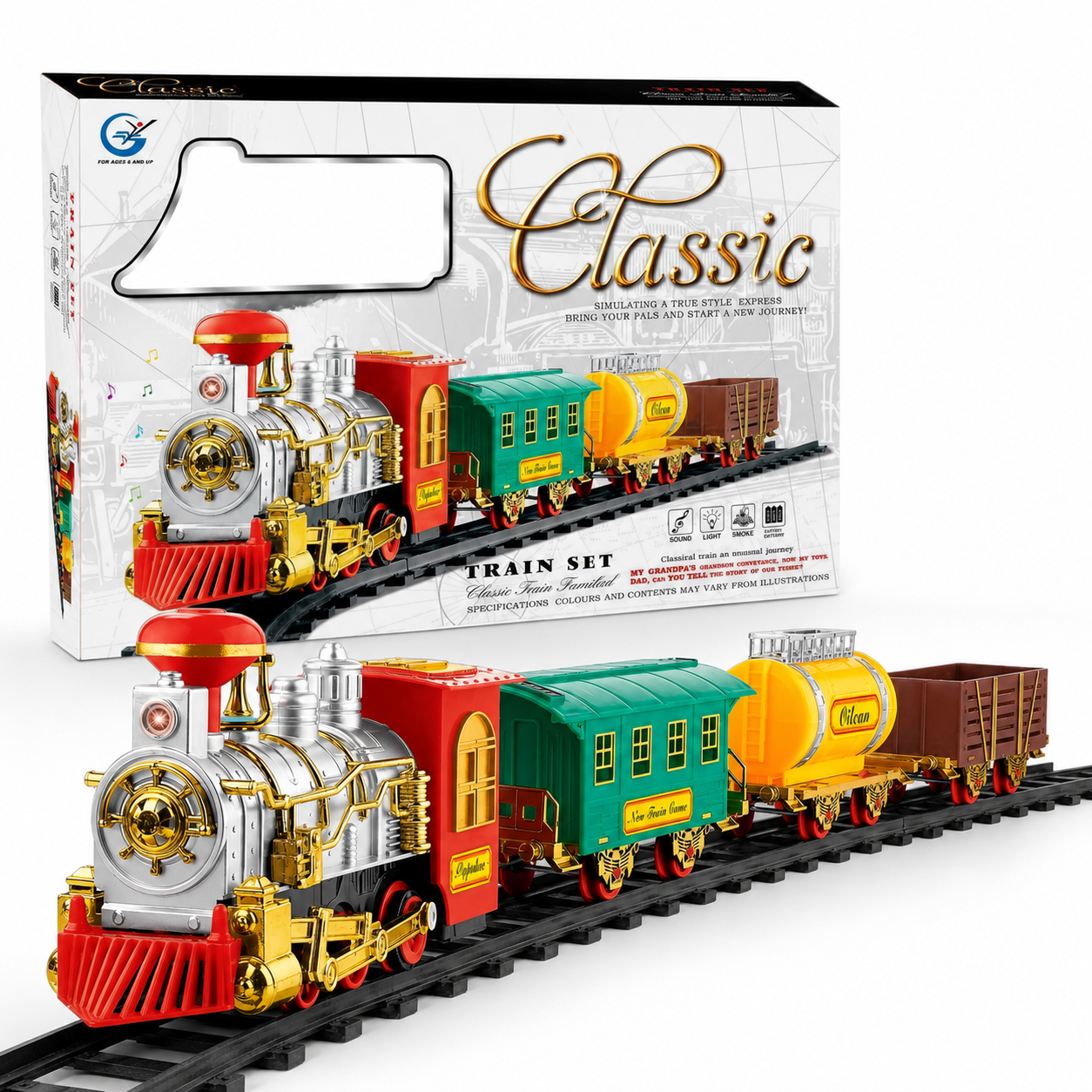 Classic Family Train Set with Sound Light & Smoke