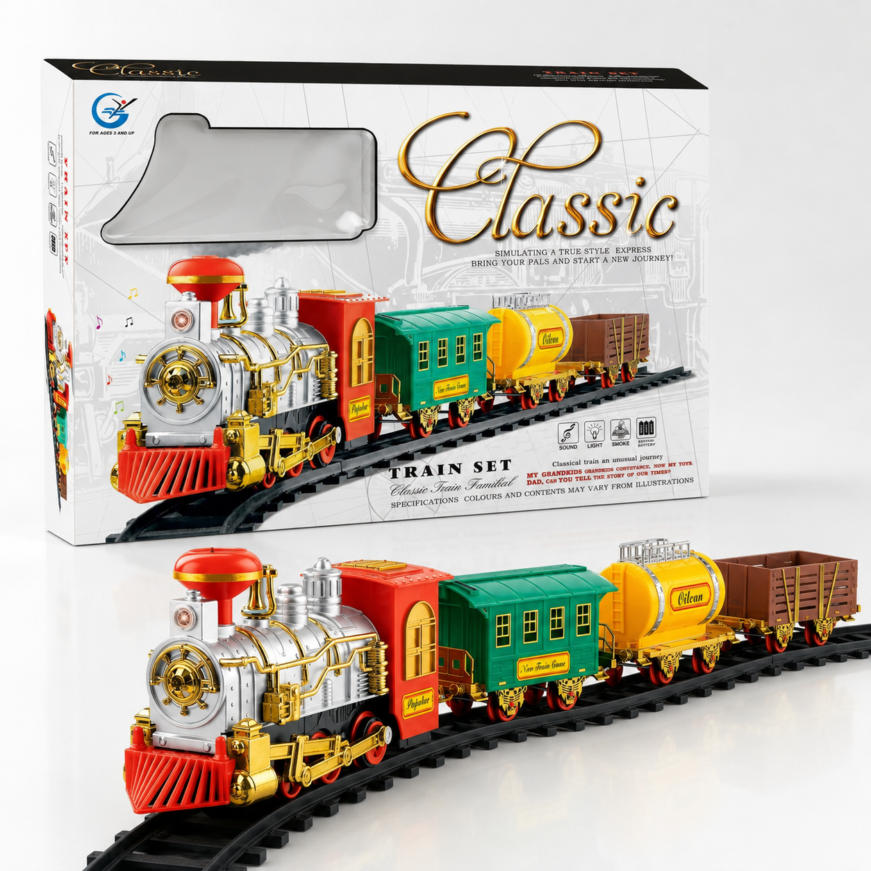 Classic Family Train Set with Sound Light & Smoke