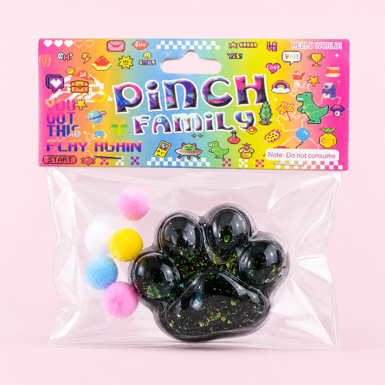 Black Glitter Paw Decompression Squishy Toy