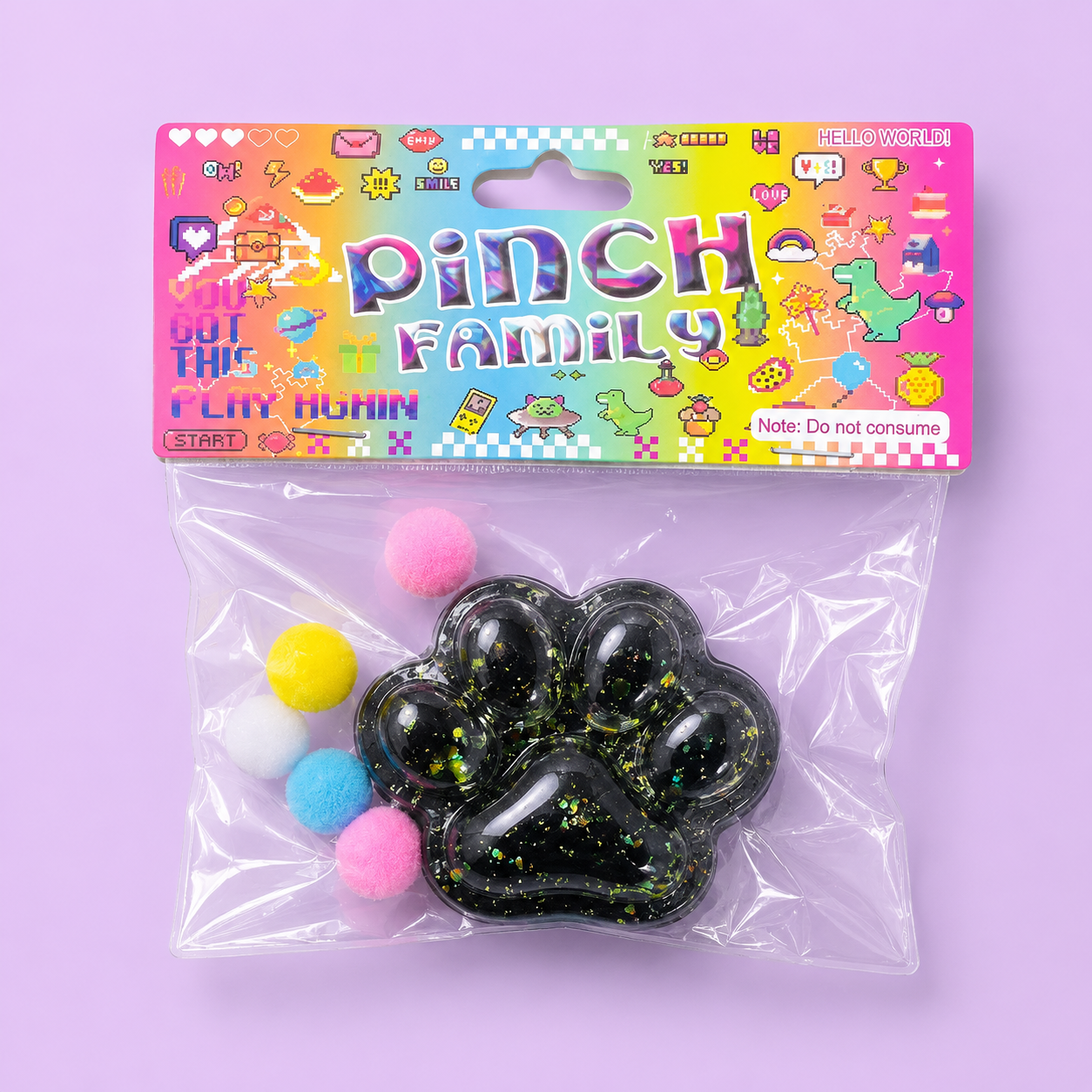 Black Glitter Paw Decompression Squishy Toy