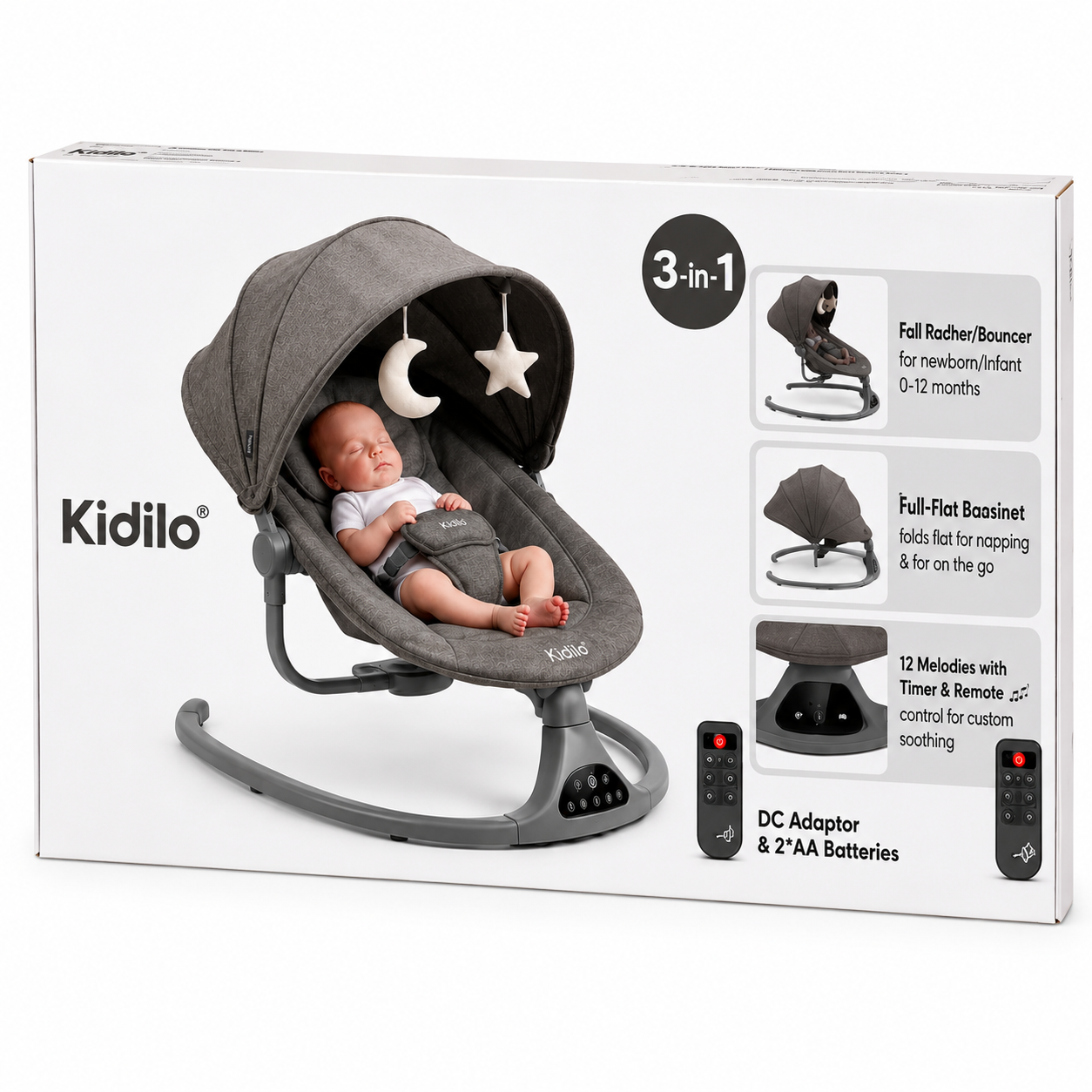 Kidilo 3-in-1 Electric Baby Swing & Bouncer