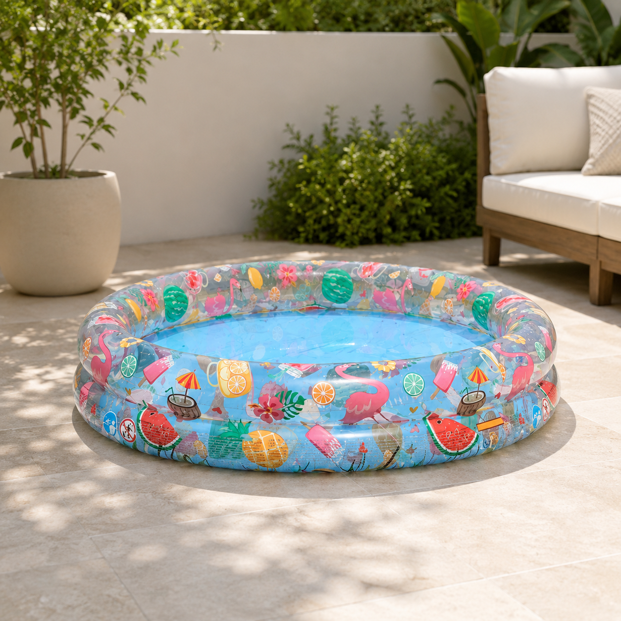 48×10in Fruity Kids Inflatable Pool in Bag – Round Summer Water Pool