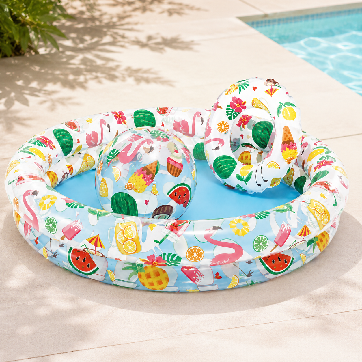 48×10 Intex Kids Inflatable Pool with Ball & Ring – Fruity Fun Water Play Set