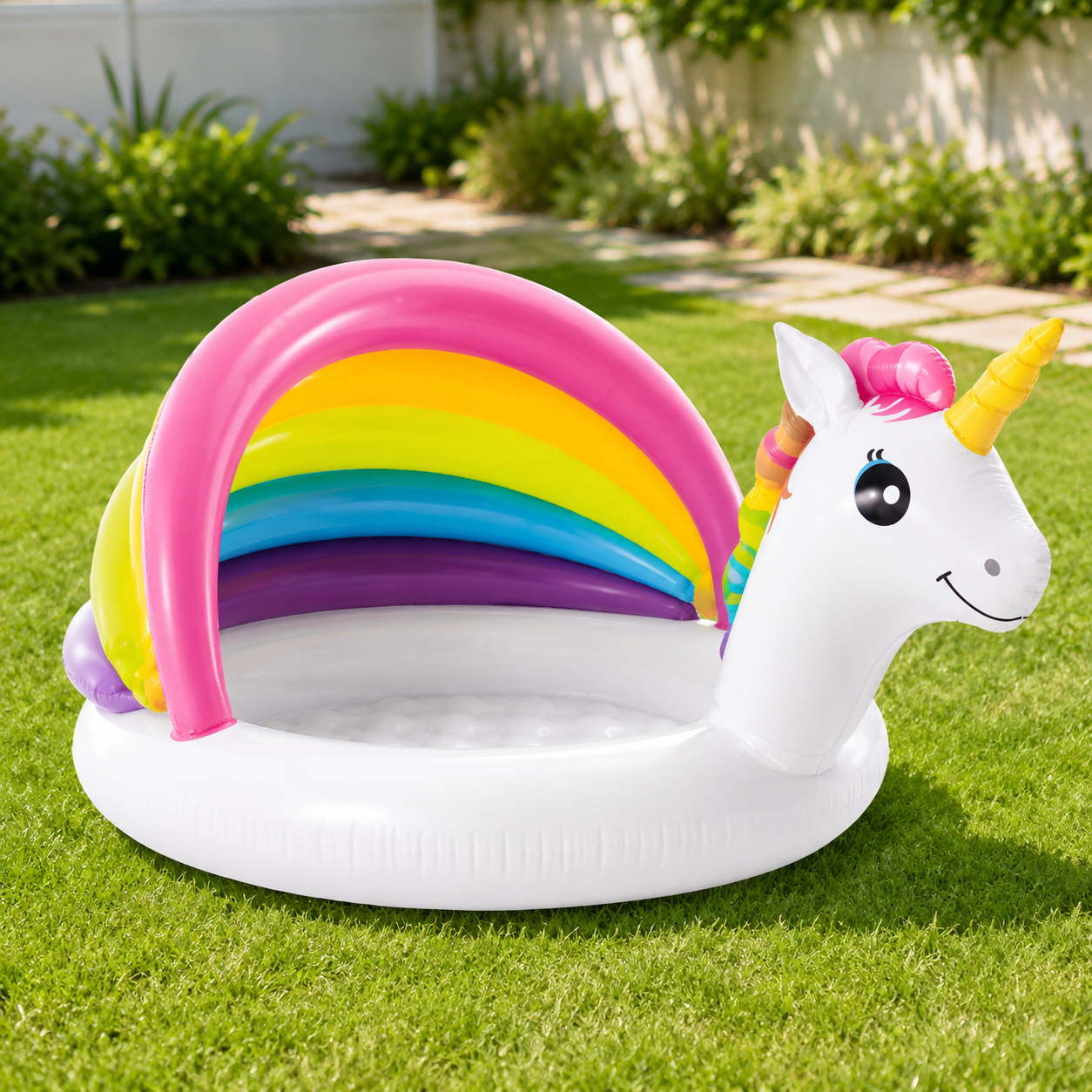Intex Unicorn Baby Pool 50×40×27in – Inflatable Kids Pool with Built-In Sunshade