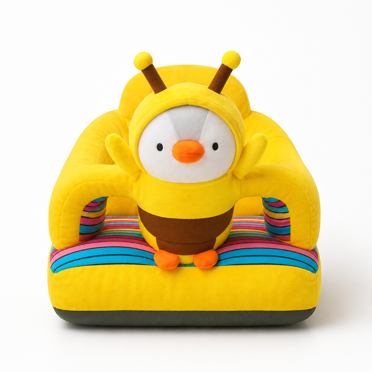 Yellow Bee Baby Seater with Multicolor Base – Soft Plush Support Chair