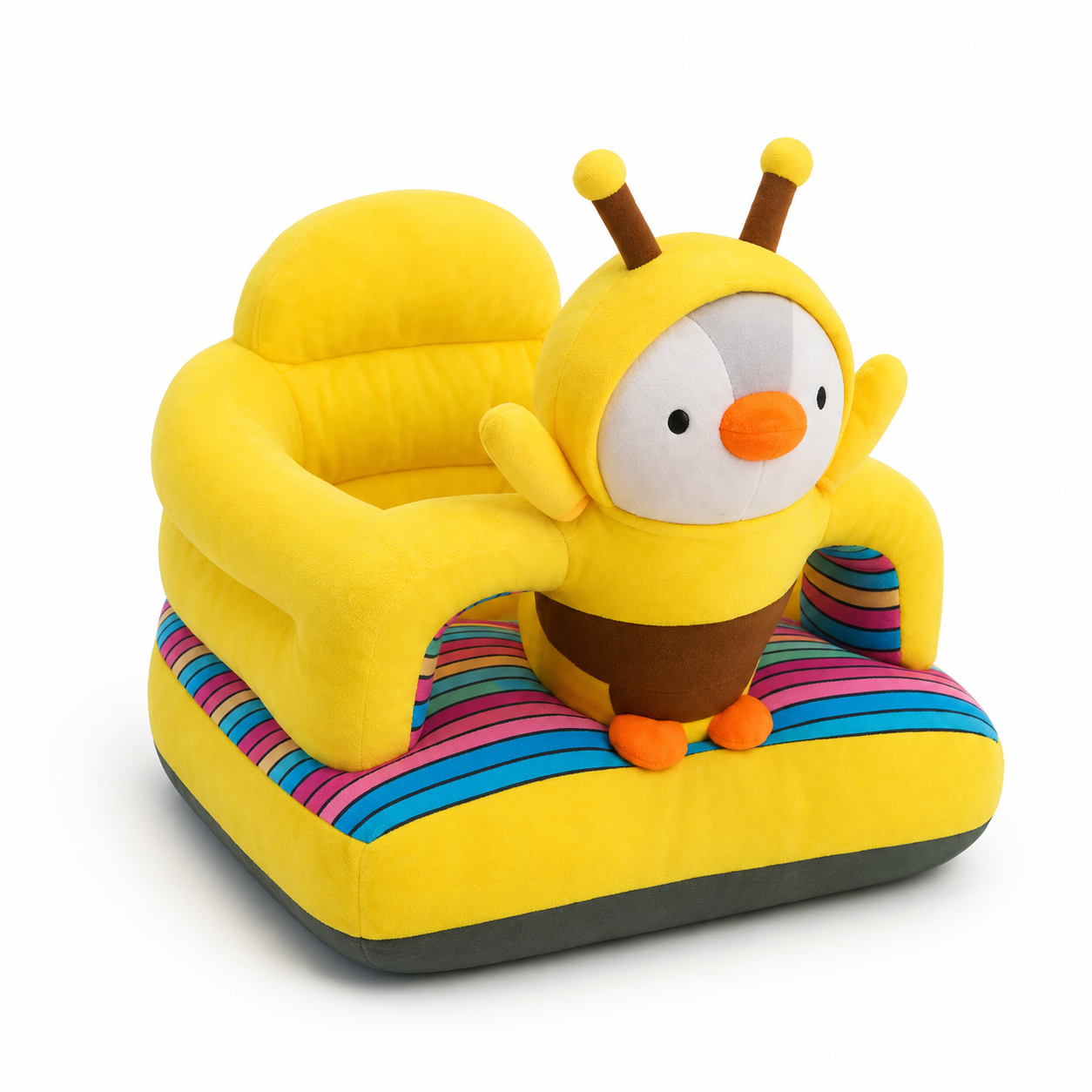 Yellow Bee Baby Seater with Multicolor Base – Soft Plush Support Chair