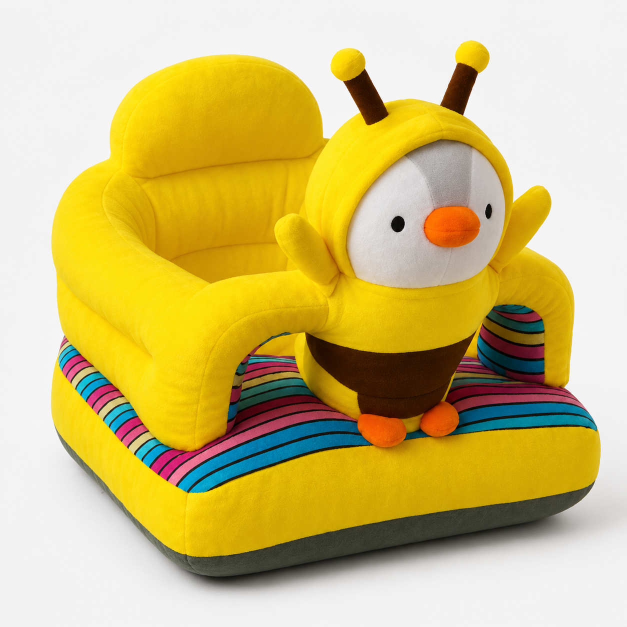 Yellow Bee Baby Seater with Multicolor Base – Soft Plush Support Chair