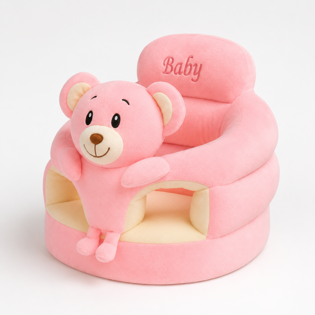 Pink Bear Baby Seater – Soft Plush Support Chair with Padded Seat