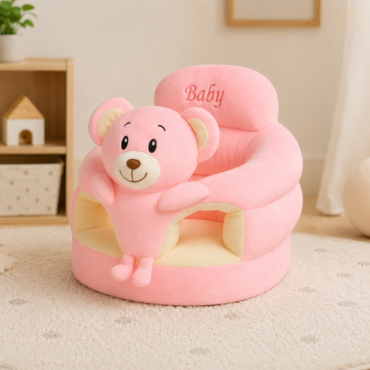 Pink Bear Baby Seater – Soft Plush Support Chair with Padded Seat