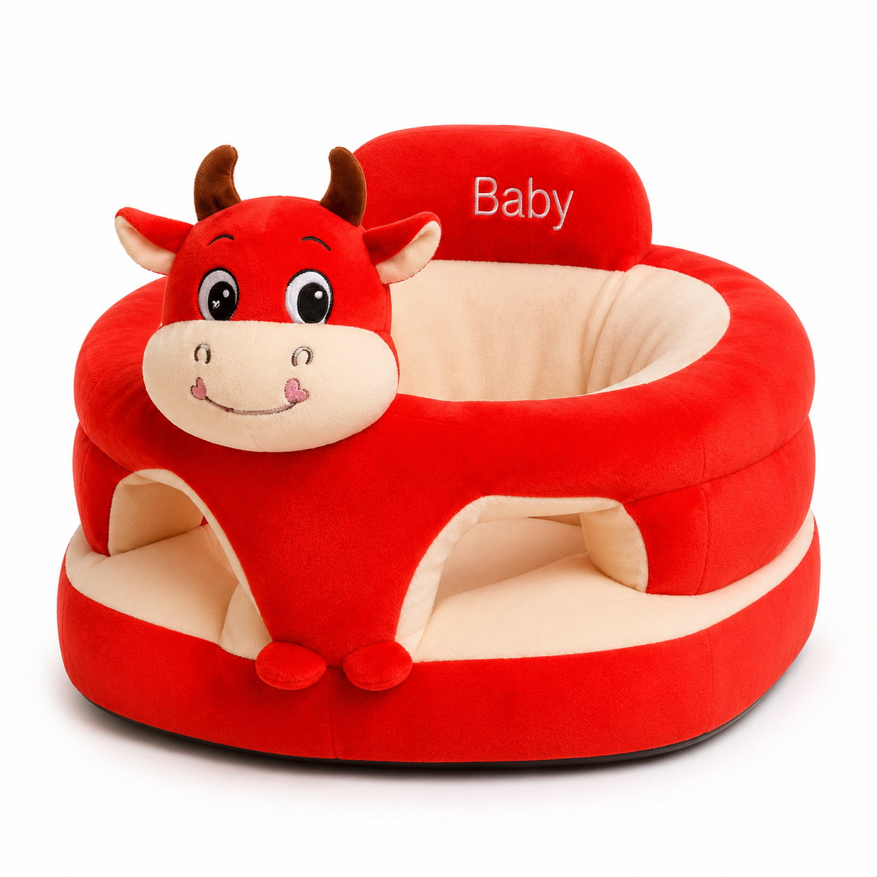 Dark Pink Bull Baby Seater – Soft Plush 360° Support Chair for Babies