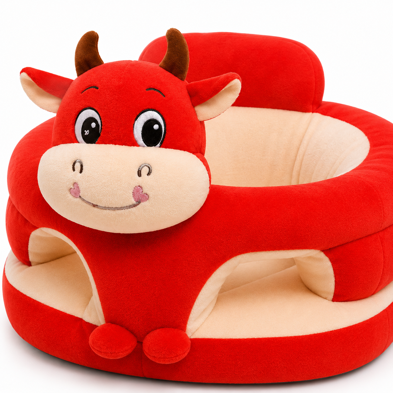 Dark Pink Bull Baby Seater – Soft Plush 360° Support Chair for Babies