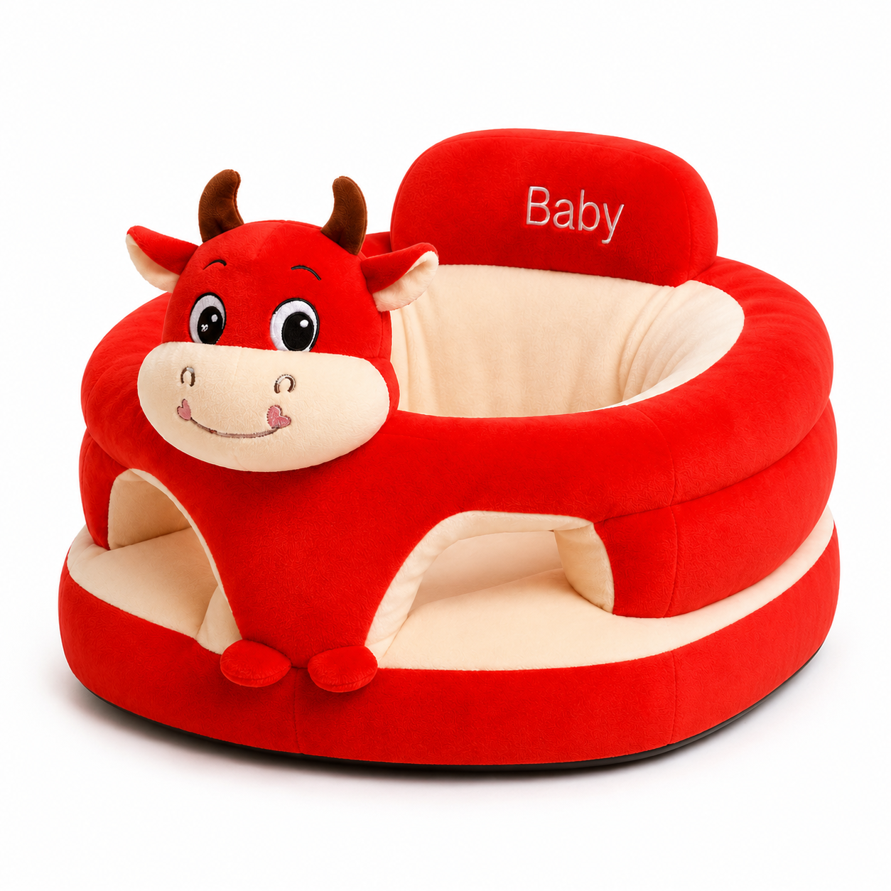 Dark Pink Bull Baby Seater – Soft Plush 360° Support Chair for Babies