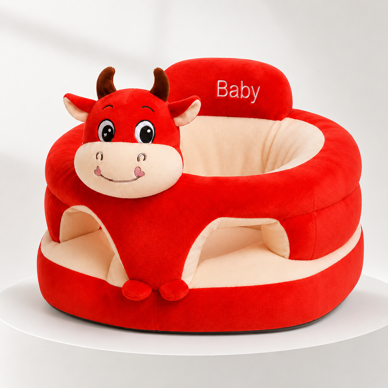 Dark Pink Bull Baby Seater – Soft Plush 360° Support Chair for Babies
