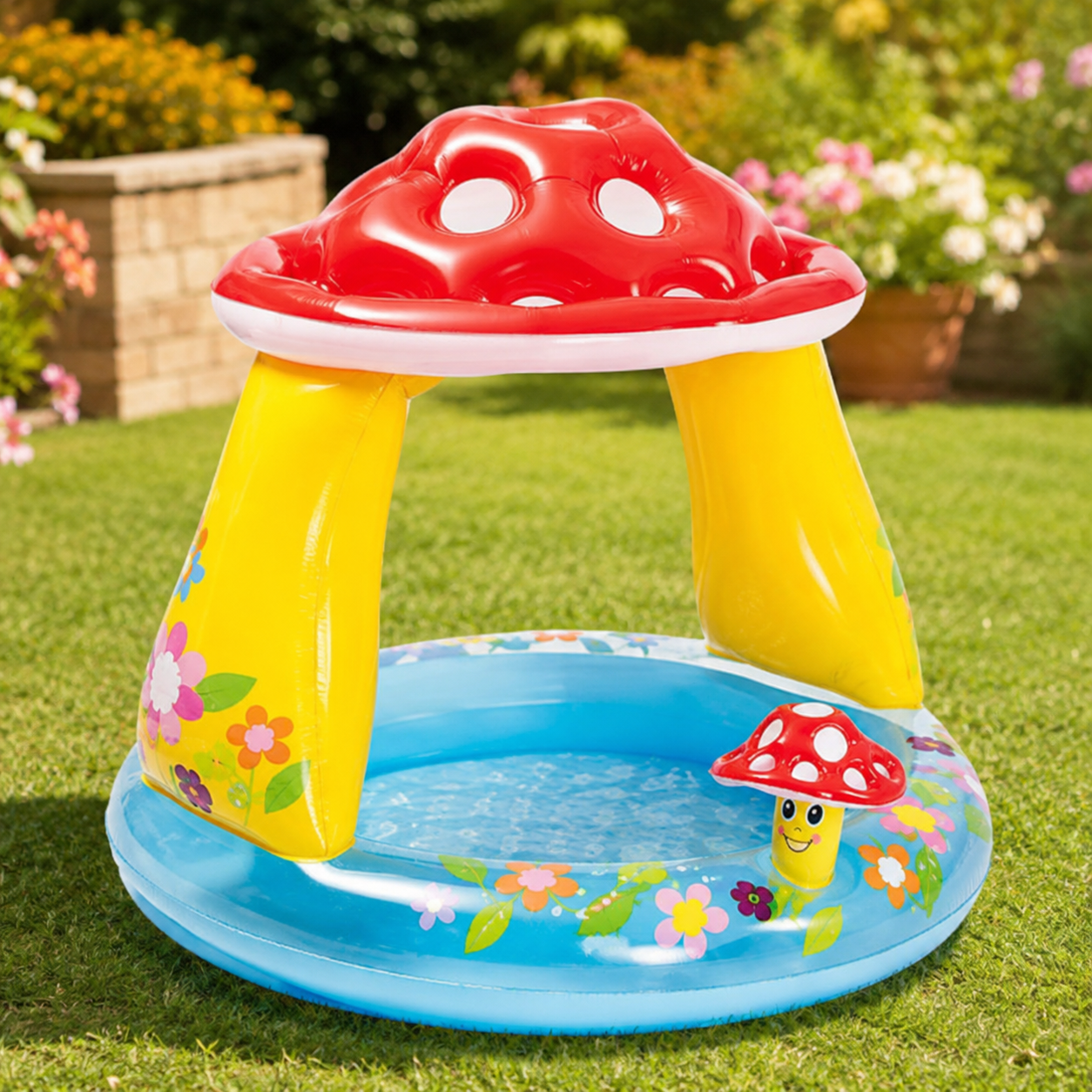 Intex Mushroom Baby Pool 40×35in – Inflatable Kids Pool with Sunshade