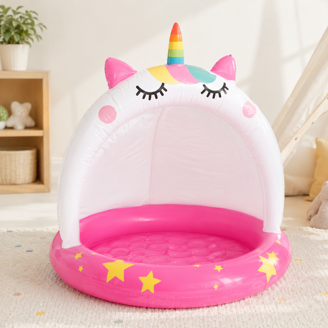 Intex Caticorn Baby Pool 40×40in – Inflatable Kids Pool with Built-In Sunshade