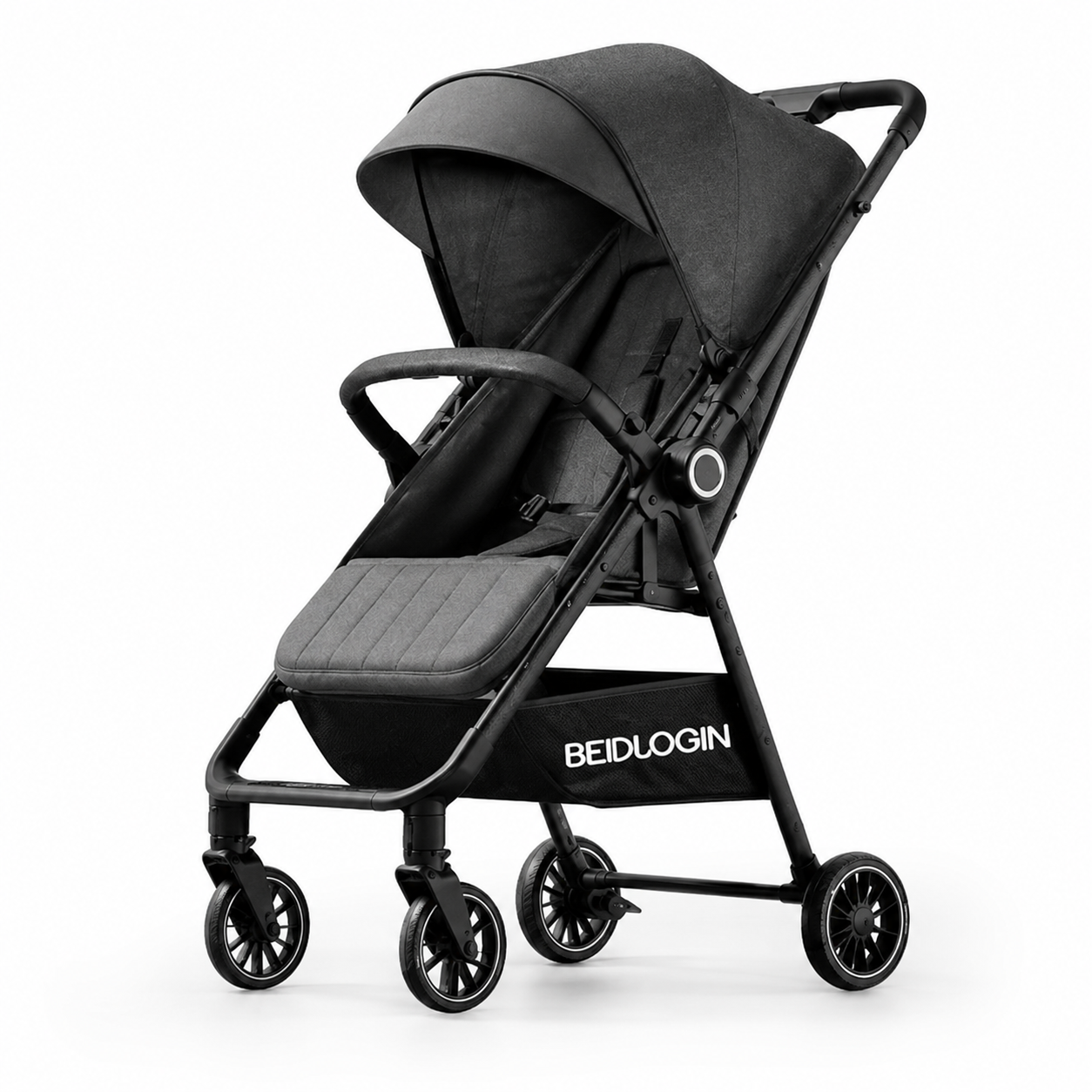 Black Baby Stroller – Foldable Portable Pram with Canopy