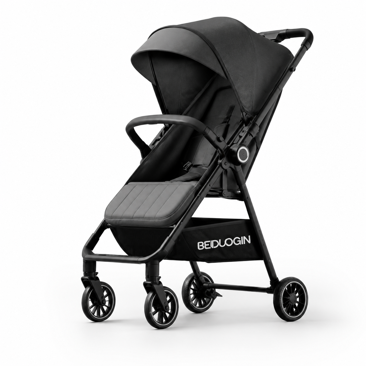 Black Baby Stroller – Foldable Portable Pram with Canopy