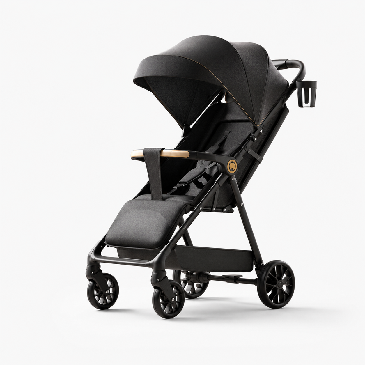 Black Compact Baby Stroller – Foldable Lightweight Pram with Canopy
