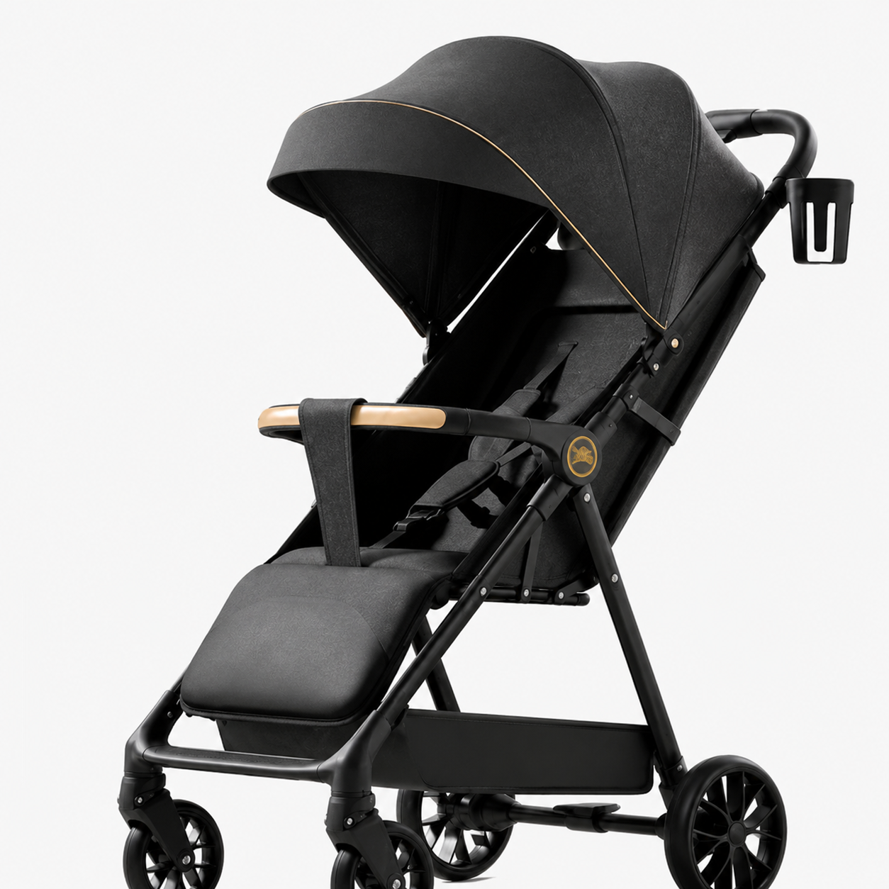 Black Compact Baby Stroller – Foldable Lightweight Pram with Canopy