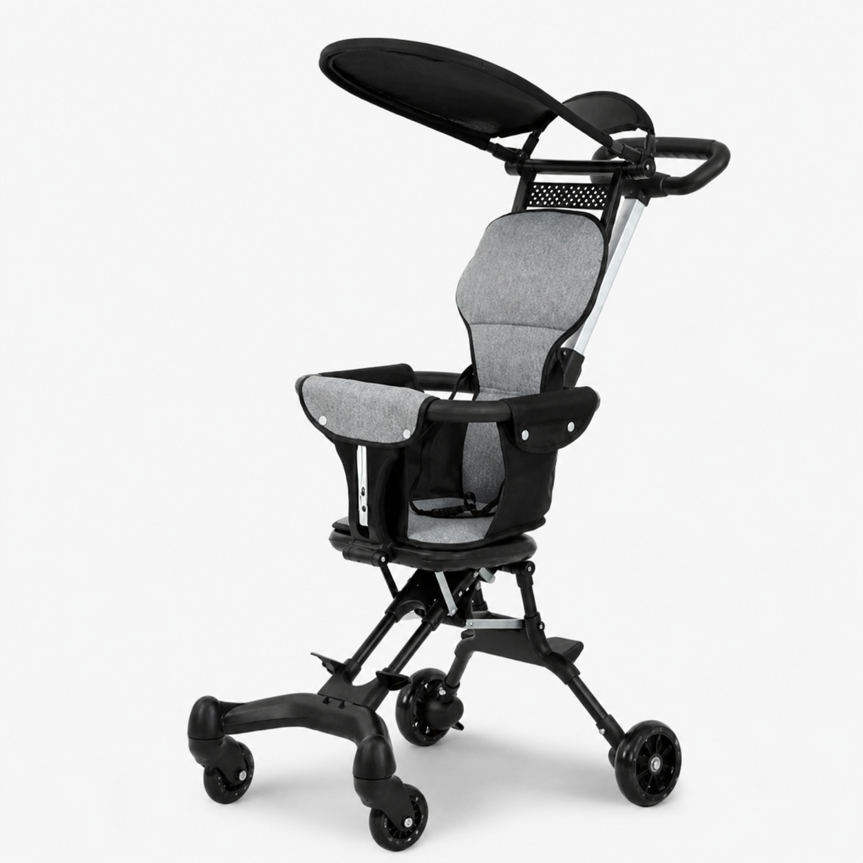 Q1 Black Baby Stroller – Foldable Baby Pram with Seat Cushion & Sun Canopy