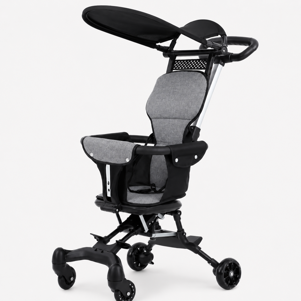 Q1 Black Baby Stroller – Foldable Baby Pram with Seat Cushion & Sun Canopy