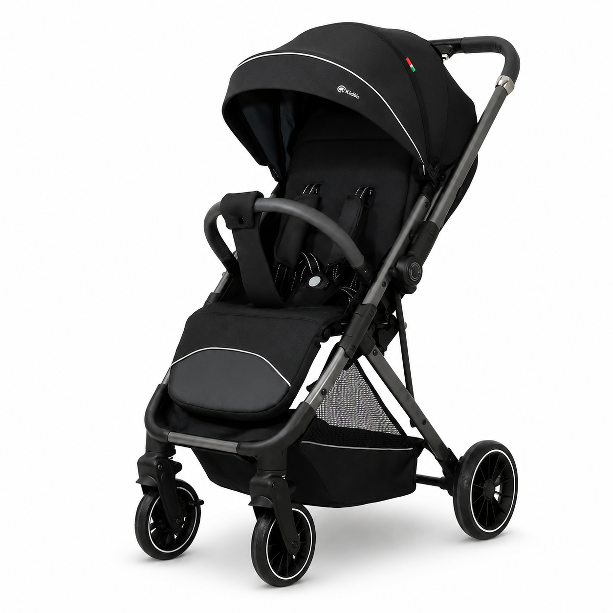 Kidilo 6521 Black Baby Stroller – Foldable Portable Pram with Canopy