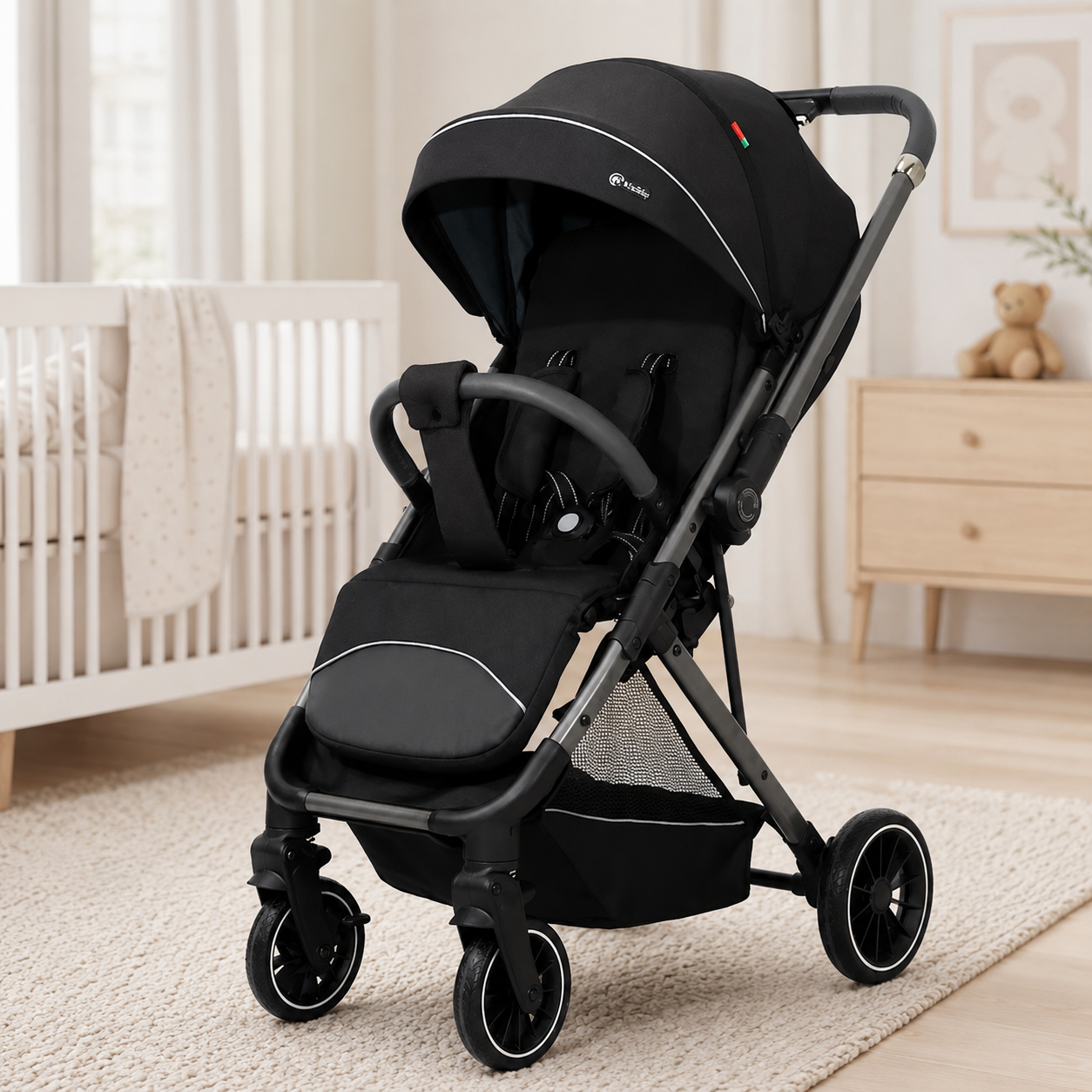 Kidilo 6521 Black Baby Stroller – Foldable Portable Pram with Canopy