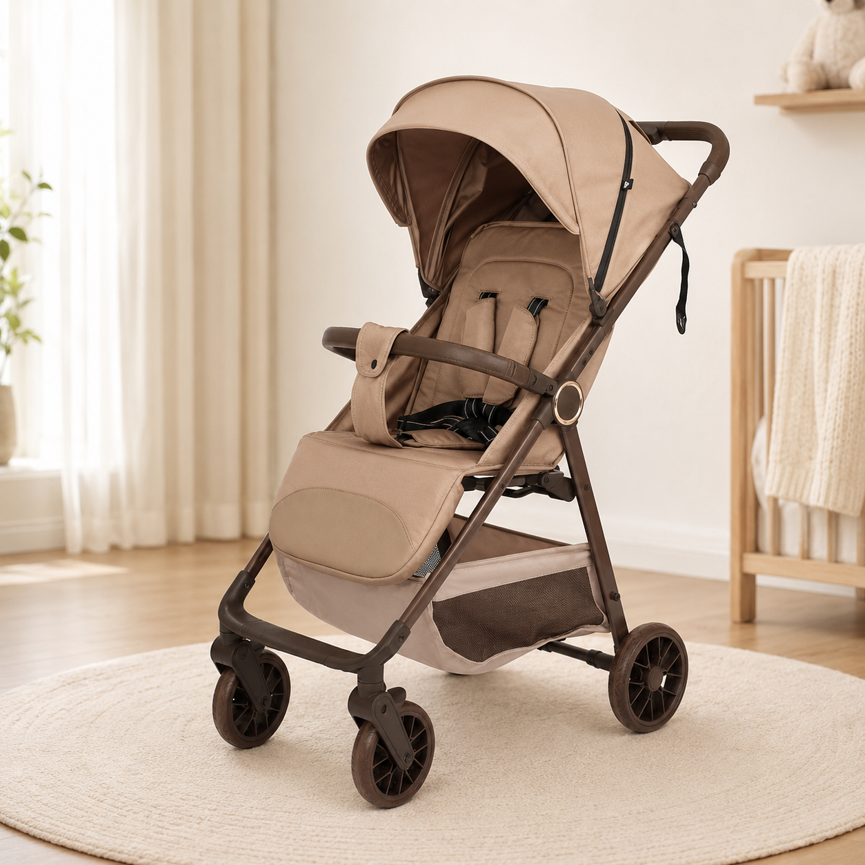 Kidilo C6 Coffee Baby Stroller – Foldable Portable Pram with Canopy