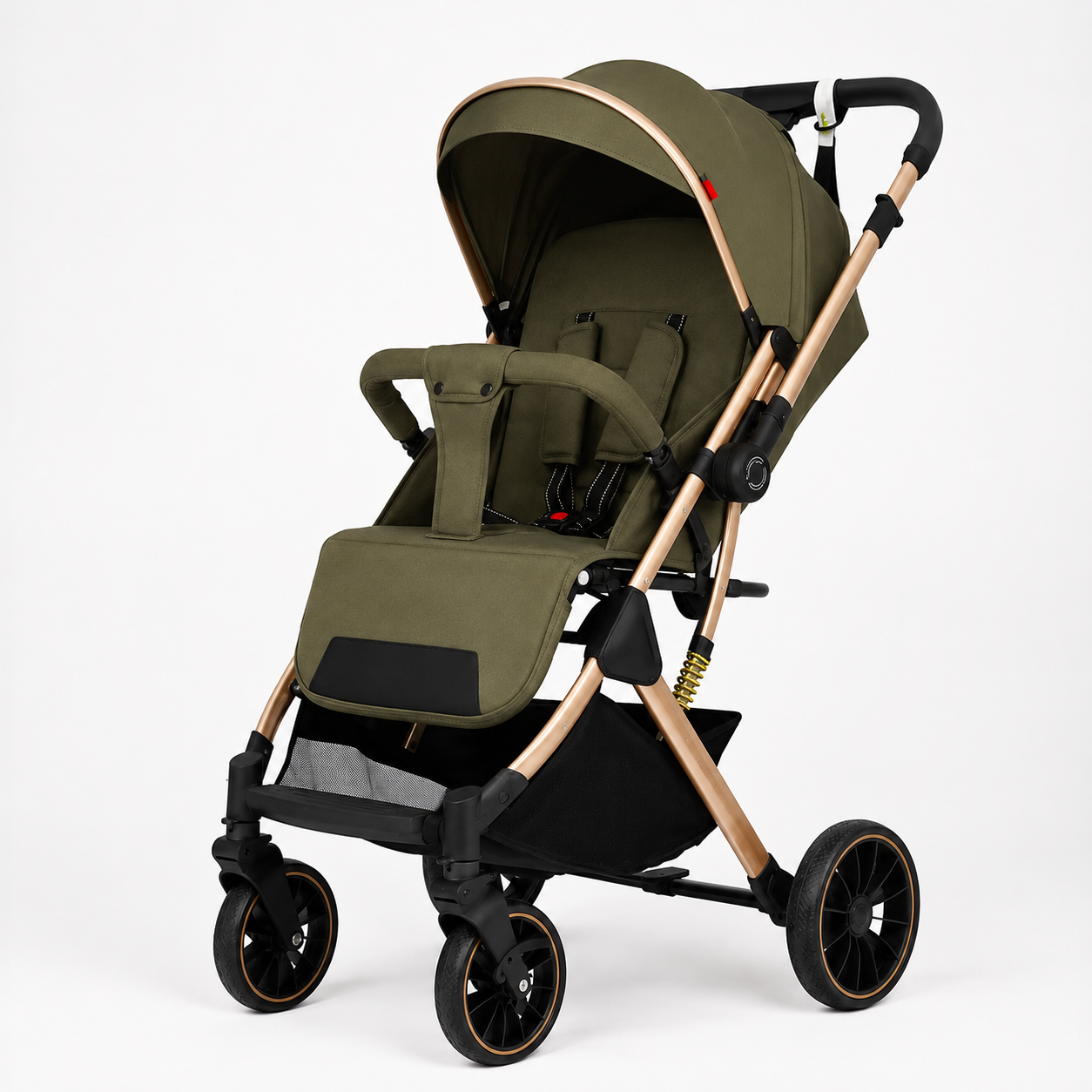Kidilo B2 Army Green Baby Stroller – Foldable Pram with Canopy