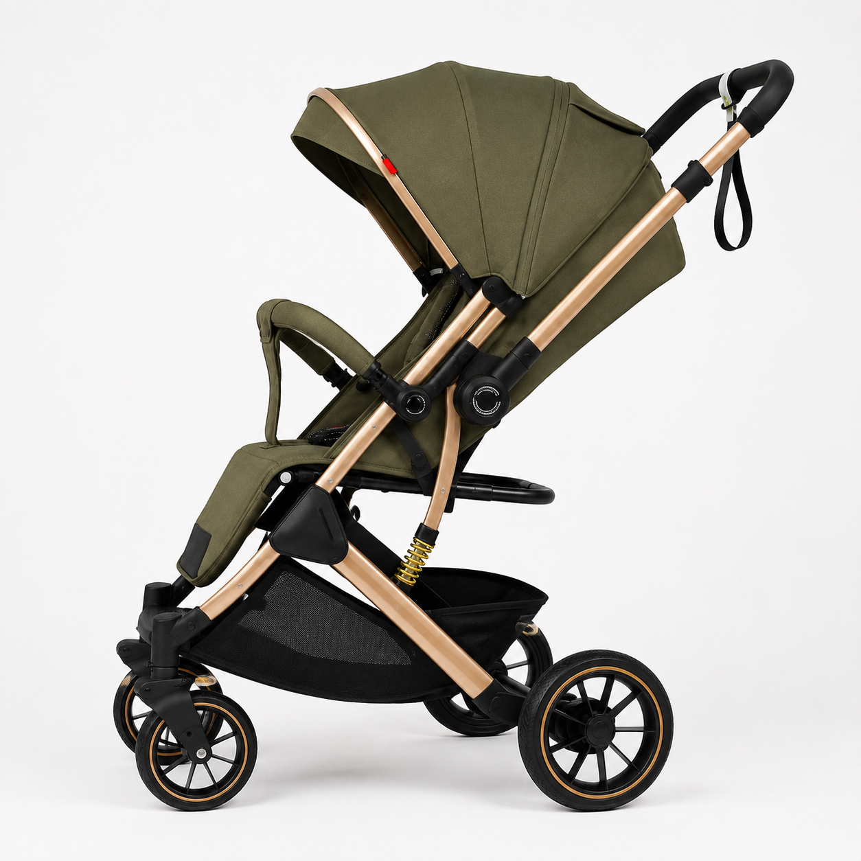 Kidilo B2 Army Green Baby Stroller – Foldable Pram with Canopy