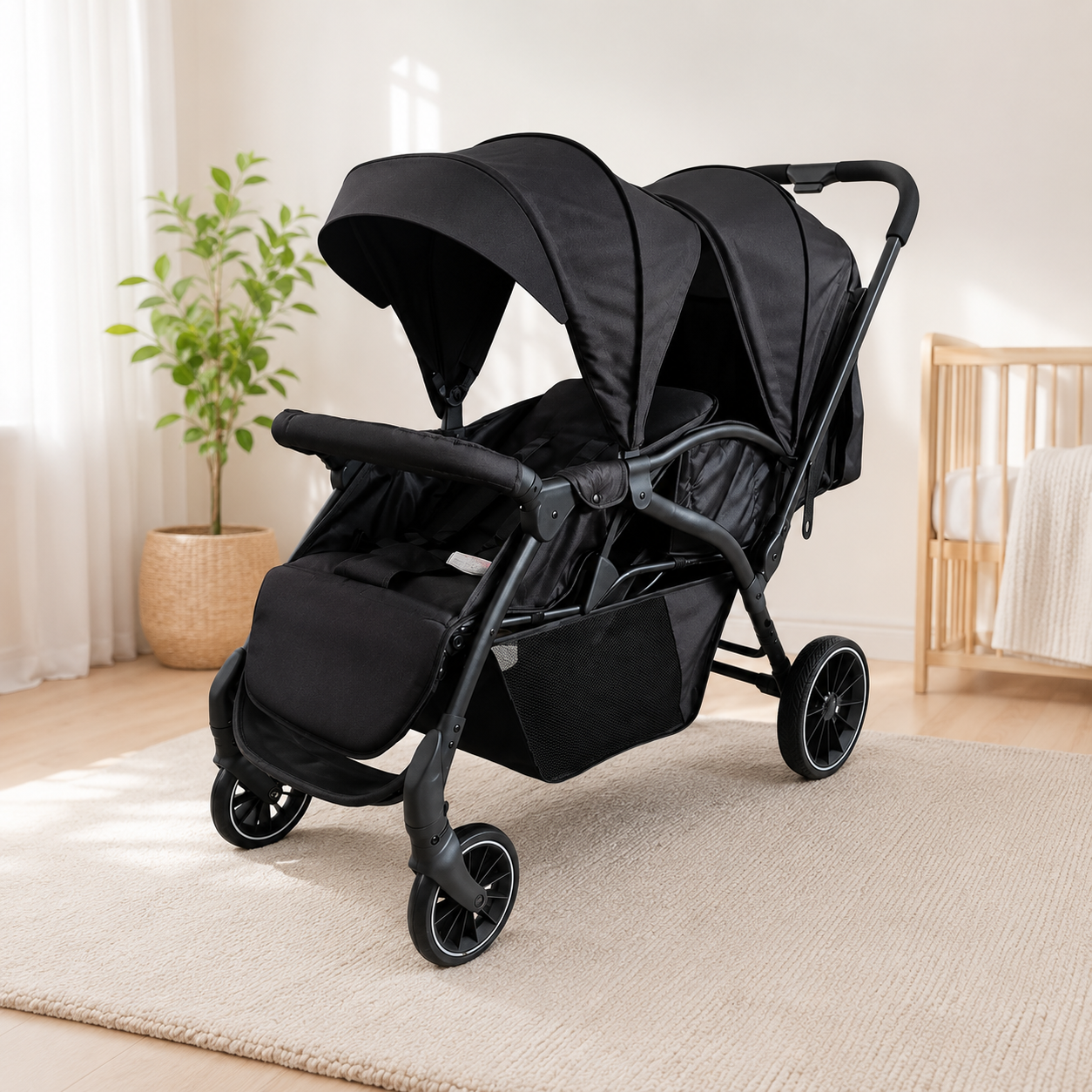 Kidilo Twin Baby Stroller – Double Seat Foldable Pram with Dual Canopy