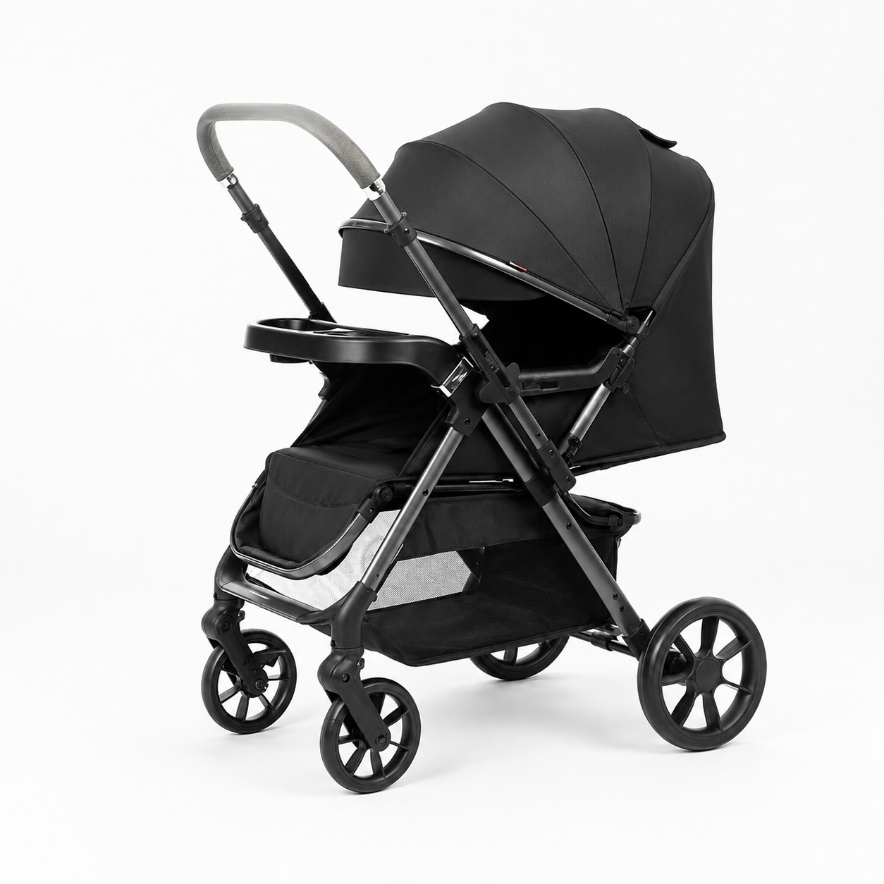 Kidilo T8 Black Baby Stroller – Foldable Pram with Canopy & Tray