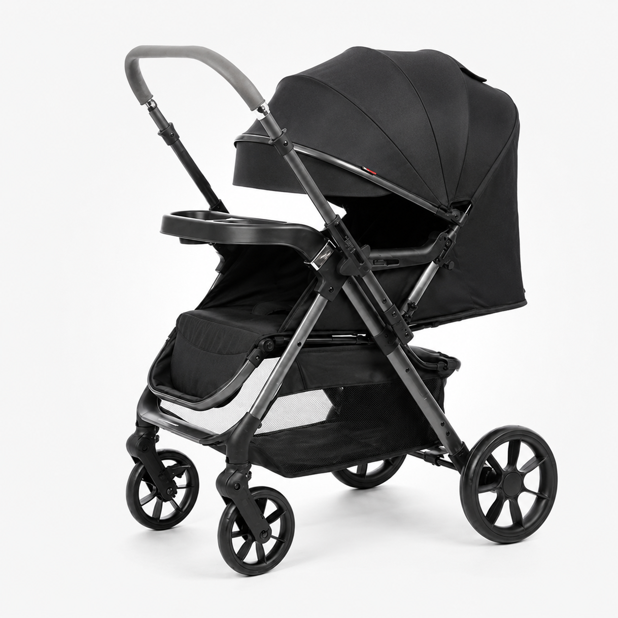 Kidilo T8 Black Baby Stroller – Foldable Pram with Canopy & Tray