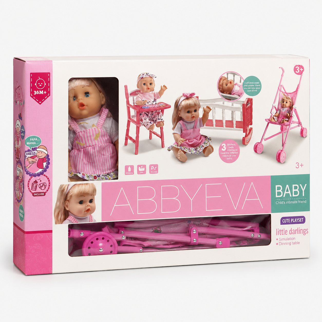Abbyeva Baby Doll Playset with Stroller & Accessories for Kids 3+