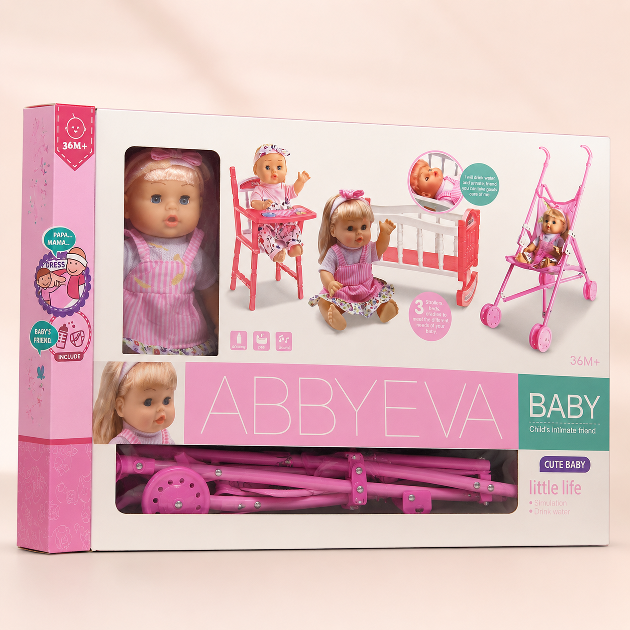 Abbyeva Baby Doll Playset with Stroller & Accessories for Kids 3+