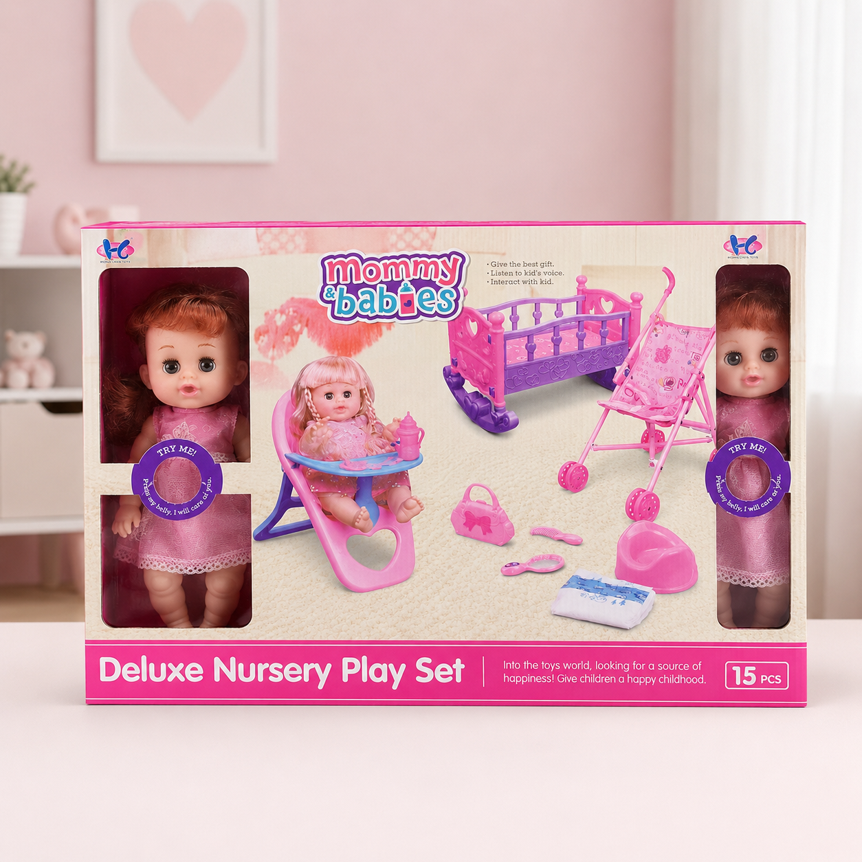 Mommy & Babies Deluxe Nursery Doll Play Set – 15 Pcs