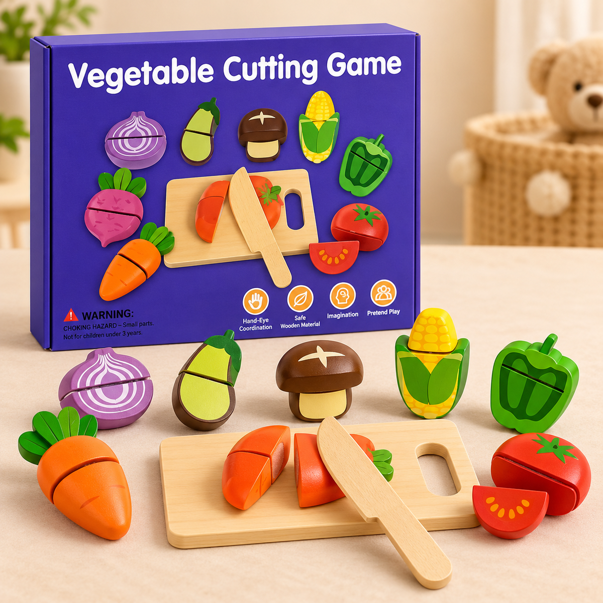 Wooden Vegetable Cutting Play Set for Kids