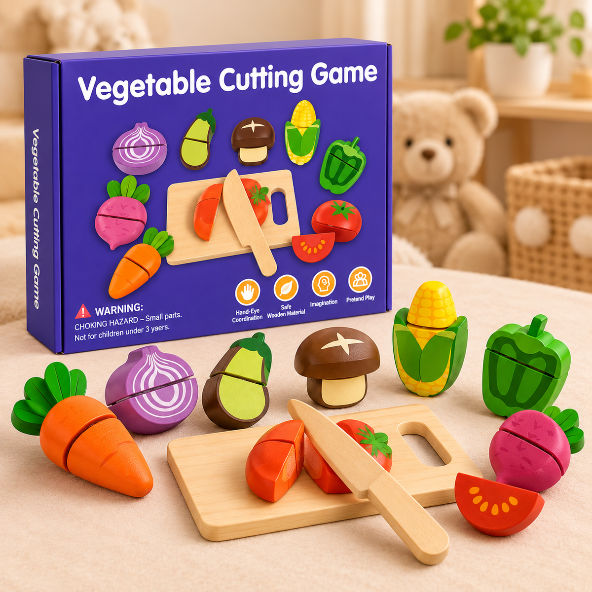 Wooden Vegetable Cutting Play Set for Kids
