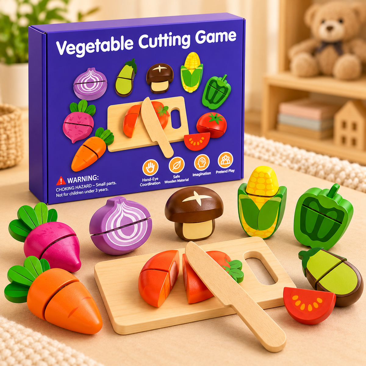 Wooden Vegetable Cutting Play Set for Kids