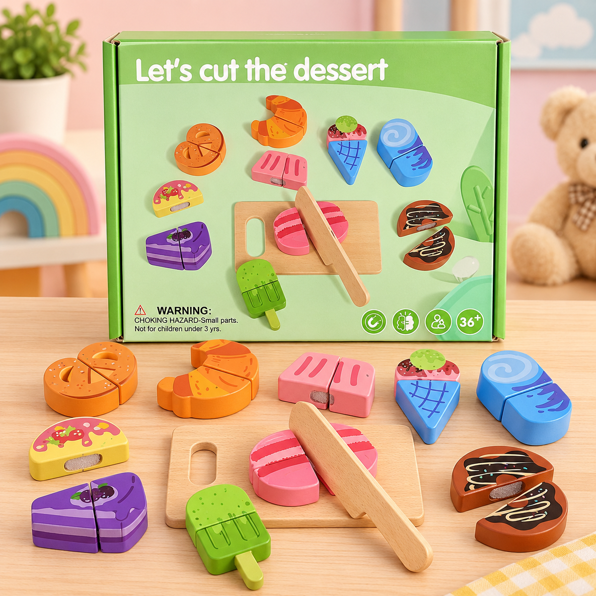 Wooden Dessert Cutting Play Set for Kids