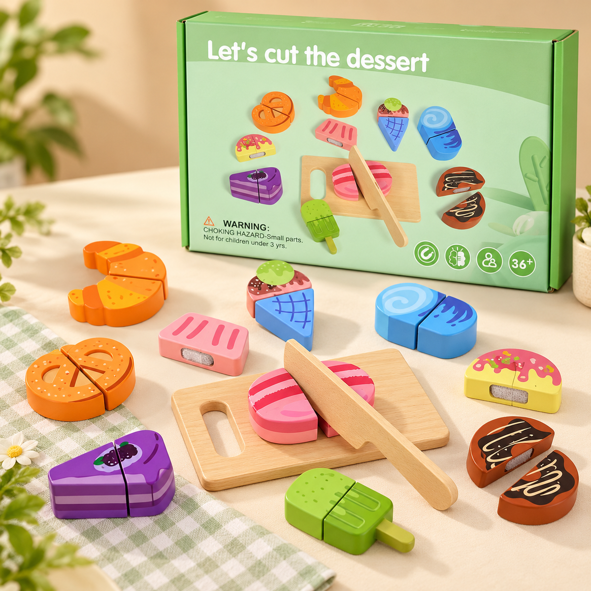 Wooden Dessert Cutting Play Set for Kids