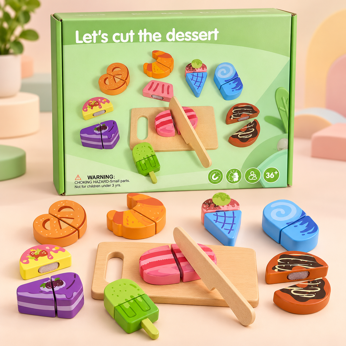 Wooden Dessert Cutting Play Set for Kids