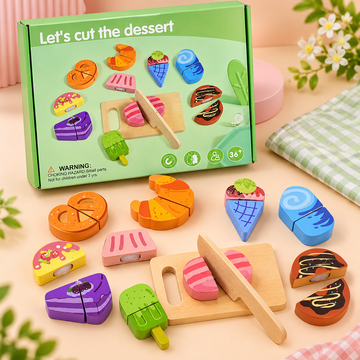 Wooden Dessert Cutting Play Set for Kids